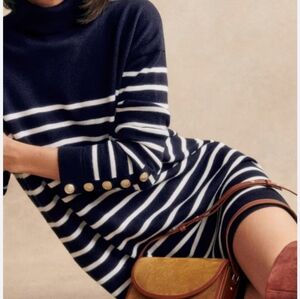 Sezane Navy and White Striped Long Sleeve Dress